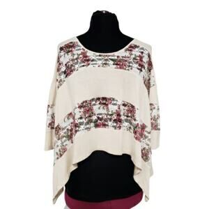 Sparkle & Fade Half Sleeve Ivory Floral Mesh Panel Crop Top Small Boho Hippie